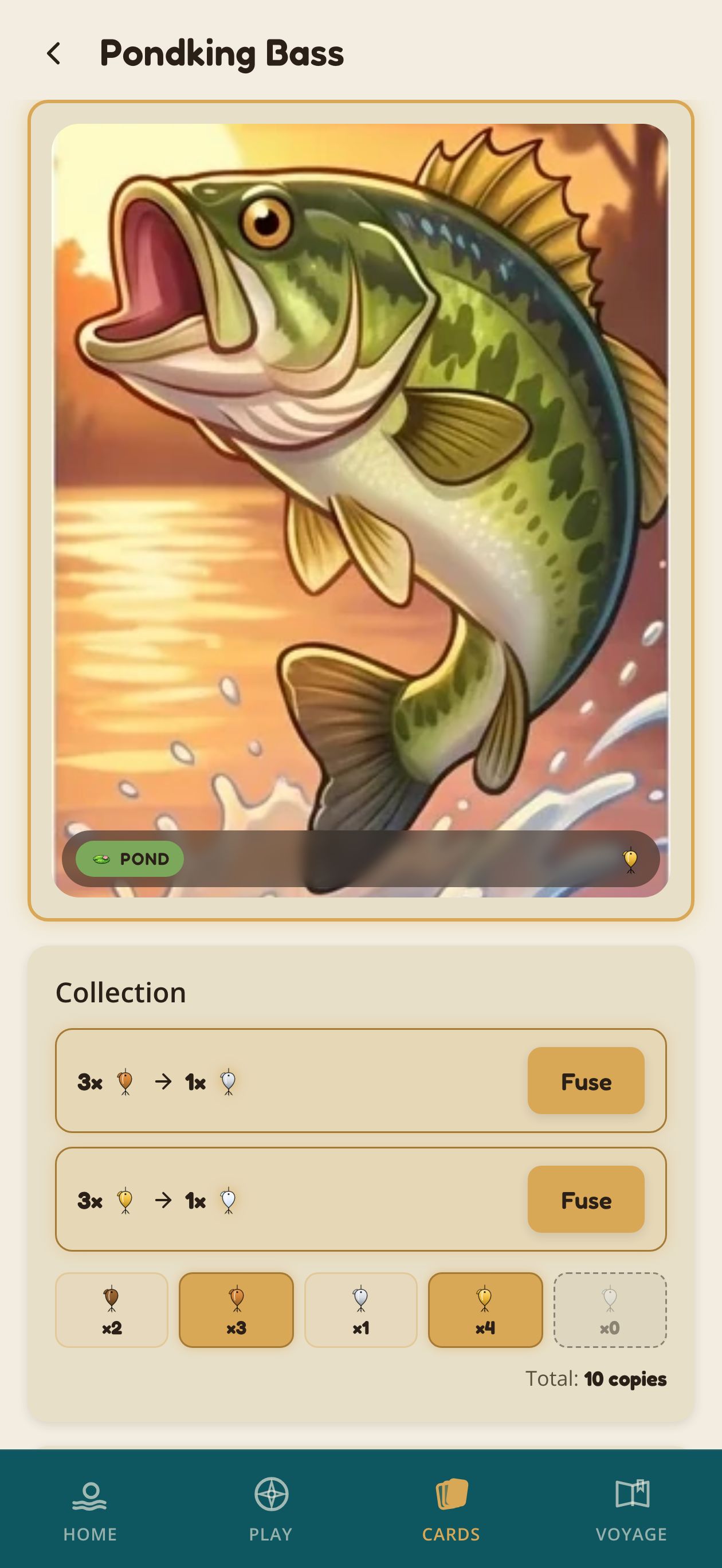 Card detail — fusion lineage & per-tier counts